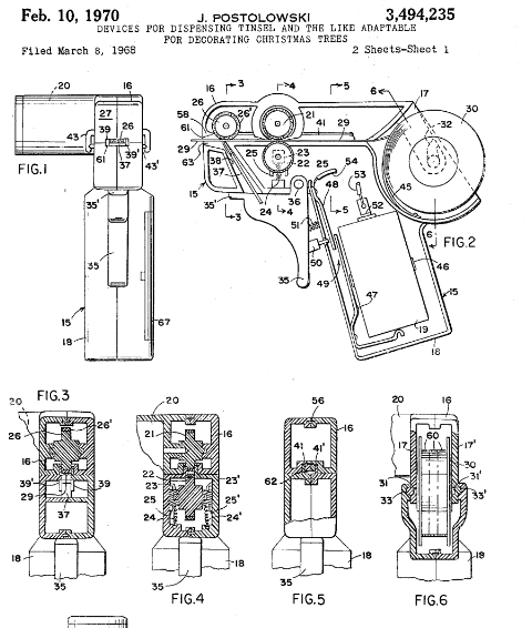 Holiday decoration patent for a tinsel gun